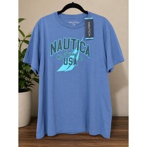 Nautica Mens L Blue Graphic T Shirt Sailing USA 83 Crew Neck Cotton NWT